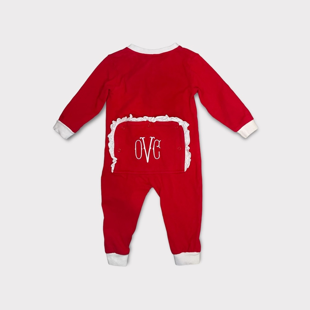 Classic Whimsy Red & White Monogrammed OVC Holiday Butt Flap Sleeper